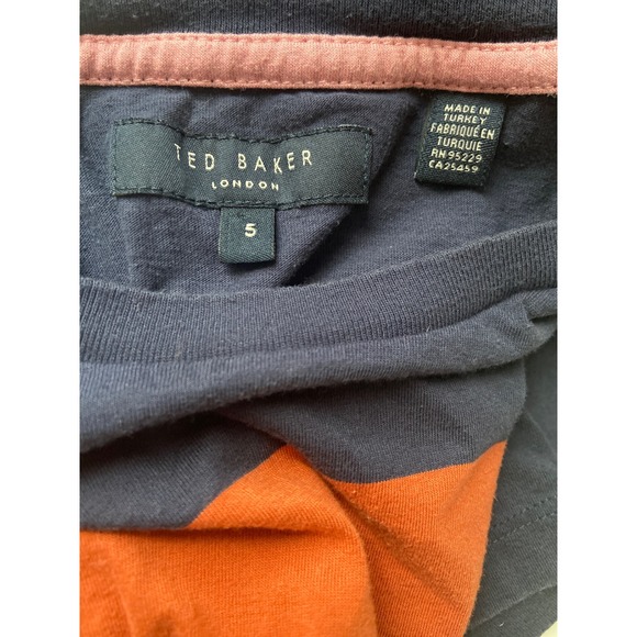 Ted Baker London Mens Navy Blue Colorblock Stripe Cotton T-Shirt Size 5 XL - Picture 4 of 5